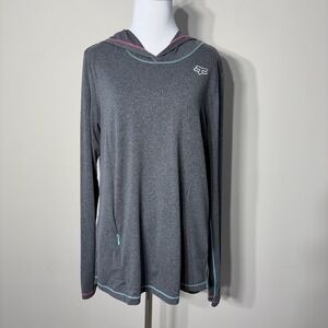Fox Head Hoodie Top Womens Large Gray Long Sleeve Zip Pocket Graphic Lightweight